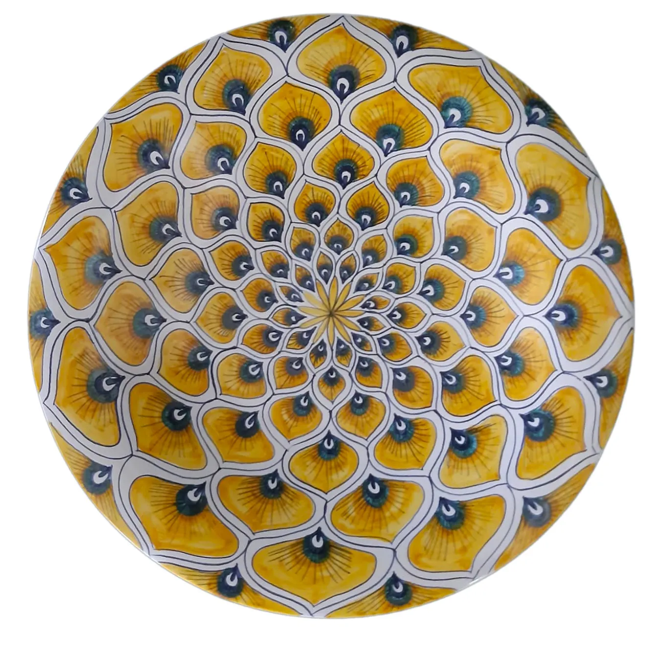 Piuma di pavone gialla ⌀ Piatto decorativo da 30 cm