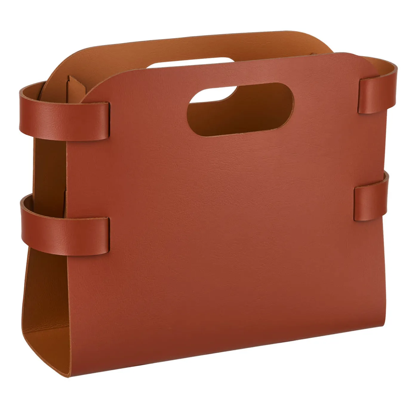 Porta riviste in pelle bordeaux e cognac