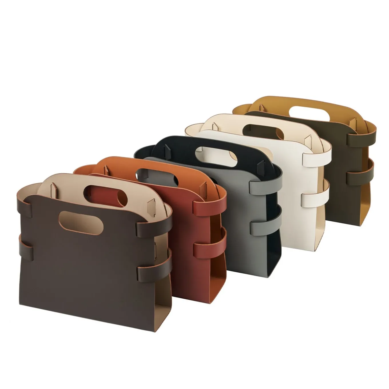 Porta riviste in pelle bordeaux e cognac