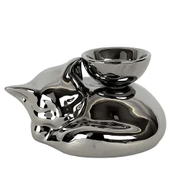 Portacandela in Ceramica Fiamme Bestiali Gattino Platino