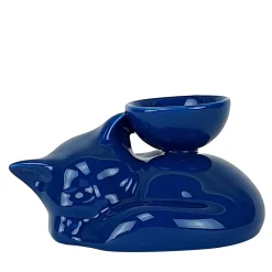 Portacandela in Ceramica Fiamme Bestiali Gattino Blu
