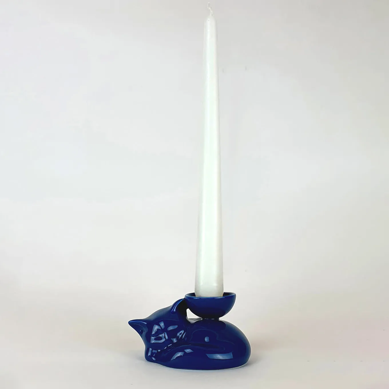 Portacandela in Ceramica Fiamme Bestiali Gattino Blu