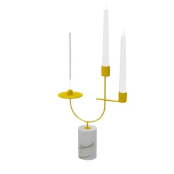 Portacandele e incensi Equilibrista Bianco Carrara e Giallo