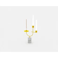 Portacandele e incensi Equilibrista Bianco Carrara e Giallo
