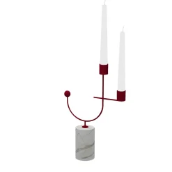 Portacandele Equilibrista bianco Carrara e rosso