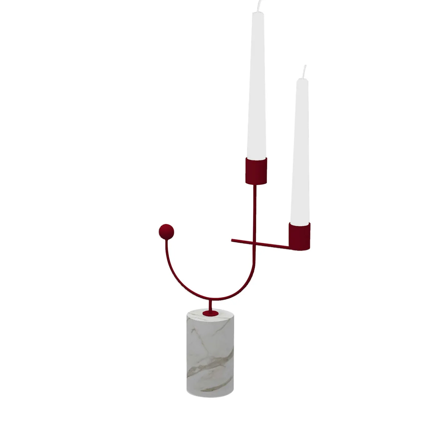 Portacandele Equilibrista bianco Carrara e rosso