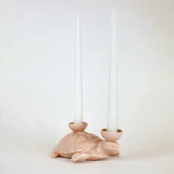 Portacandele in Ceramica Fiamme Bestiali Tartaruga Rosa