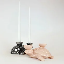Portacandele in Ceramica Fiamme Bestiali Tartaruga Rosa