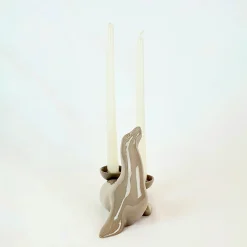 Portacandele in Ceramica Fiamme Bestiali Foca Taupe