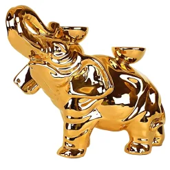 Portacandele in Ceramica Fiamme Bestiali Elefante Dorato