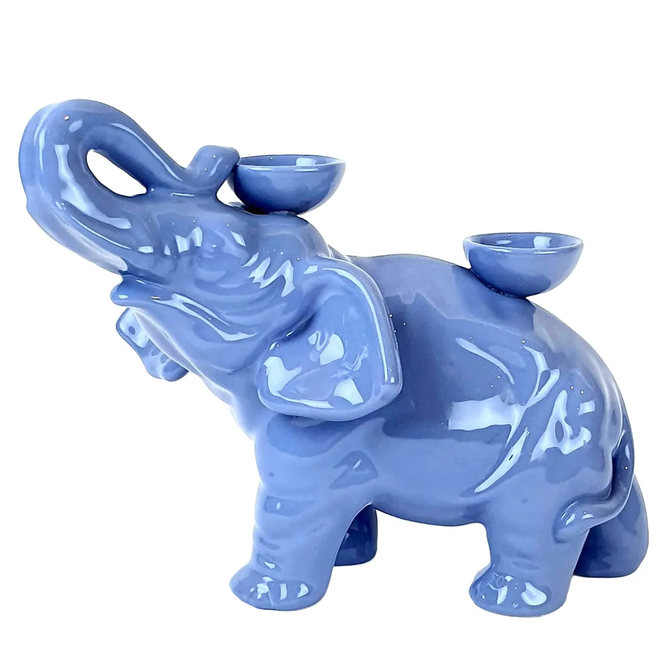 Portacandele in Ceramica Fiamme Bestiali Elefante Azzurro Chiaro