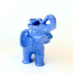 Portacandele in Ceramica Fiamme Bestiali Elefante Azzurro Chiaro