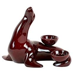 Portacandele in Ceramica Fiamme Bestiali Foca Borgogna