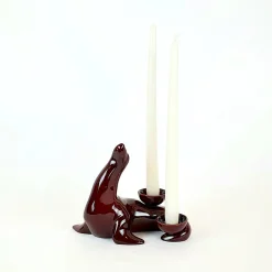 Portacandele in Ceramica Fiamme Bestiali Foca Borgogna