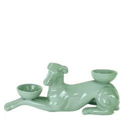 Portacandele in Ceramica Fiamme Bestiali Levriero Verde Salvia