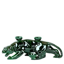 Portacandele in Ceramica Fiamme Bestiali Pantera Verde
