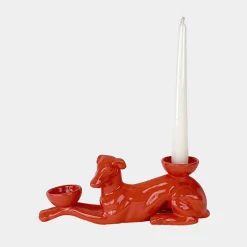 Portacandele in Ceramica Fiamme Bestiali Levriero Rosso Aragosta