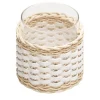 Portacandele Wideville in pelle e rattan - Bianco