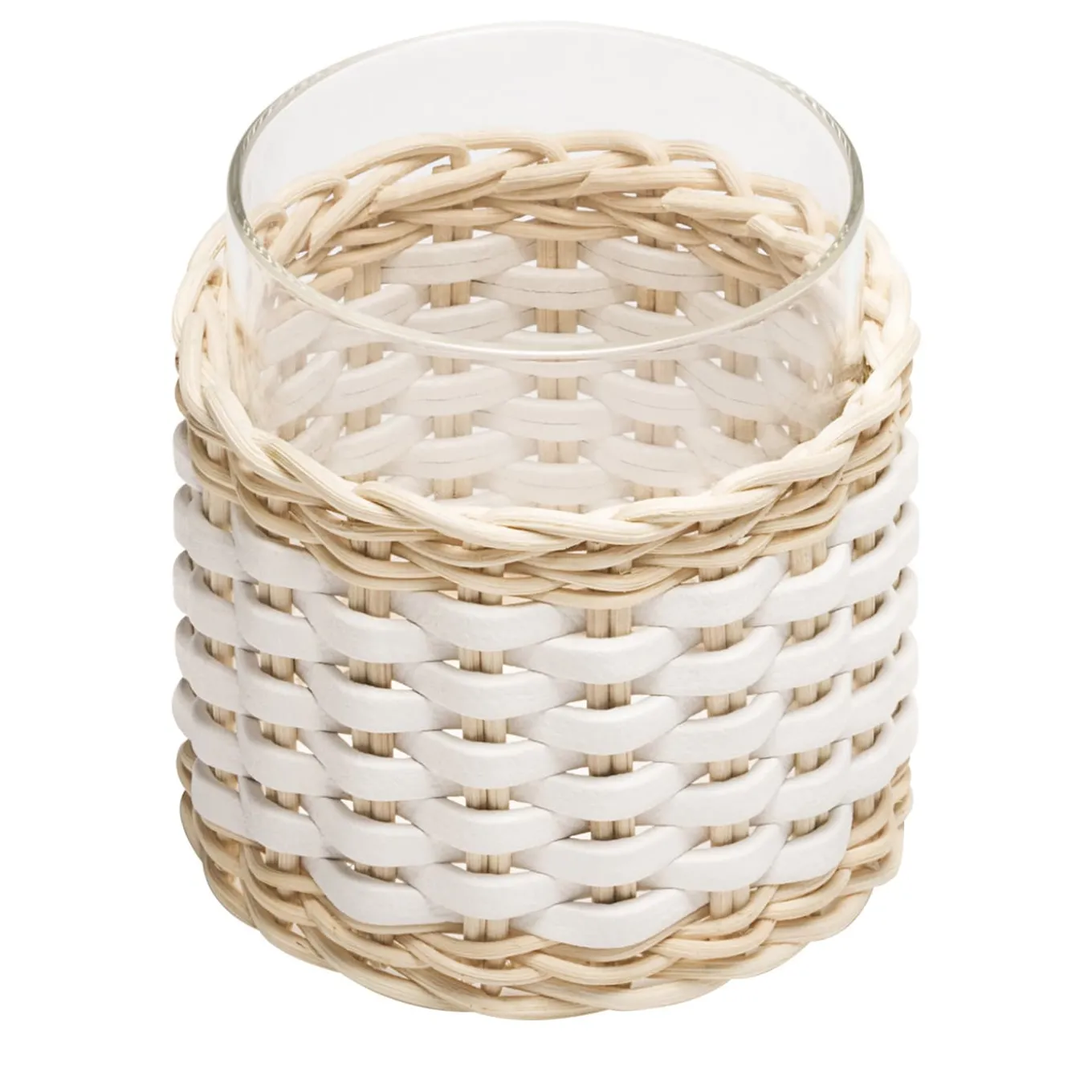 Portacandele Wideville in pelle e rattan - Bianco