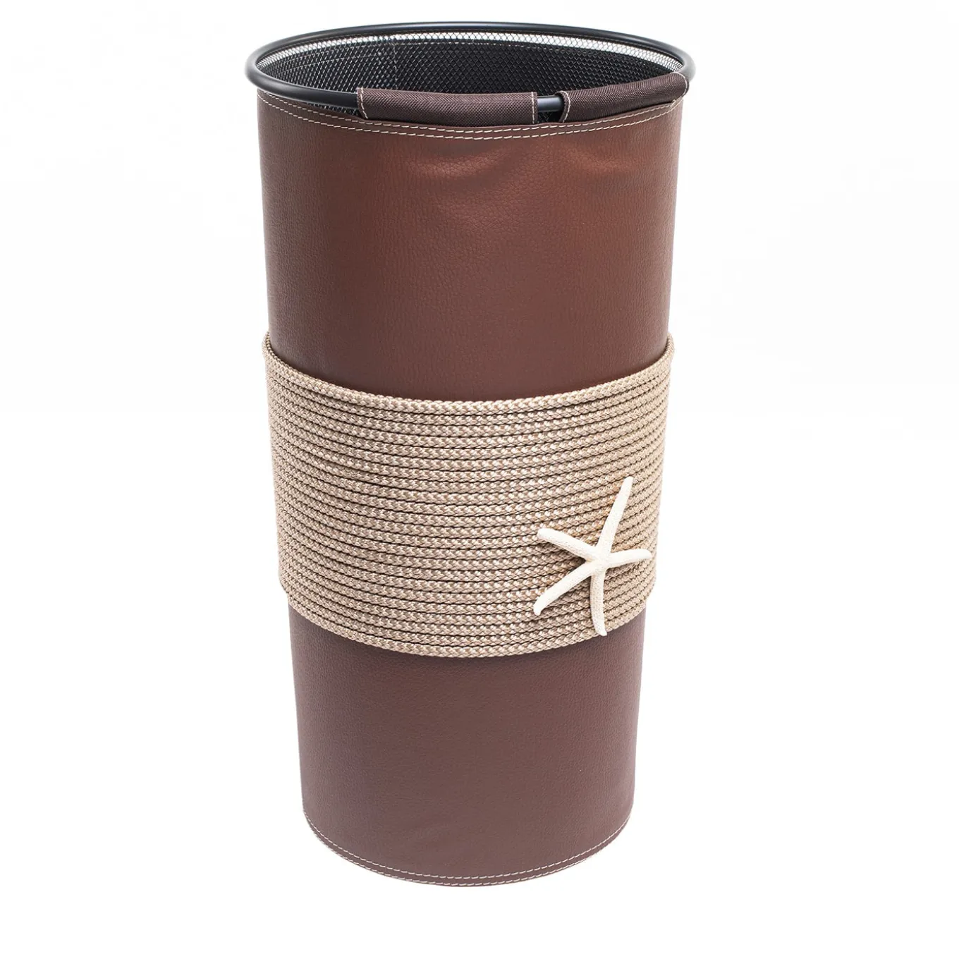Portaombrelli in ecopelle beige con inserti in corda