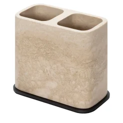 Portaspazzolino doppio in marmo beige Polo