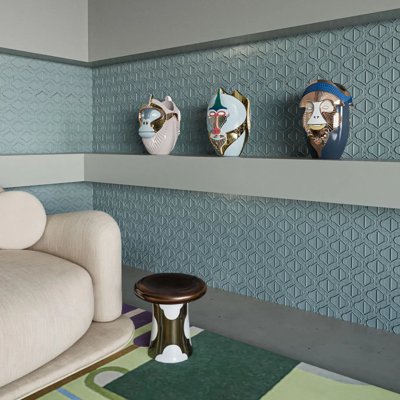 Primates Brazza Vaso in ceramica grigio piombo con dettagli in metallo Di Elena Salmistraro