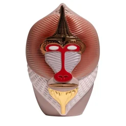 Primates Mandrillus Vaso in ceramica rosa lucido con dettagli in metallo di Elena Salmistraro