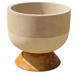 Rito N. 3 B Coppa Decorativa in Legno d'Ulivo e Pietra Leccese