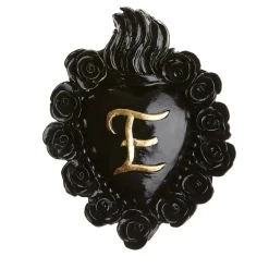 ROSE PUNK CON INIZIALE DI CUORE IN CERAMICA NERA E FOGLIA D'ORO