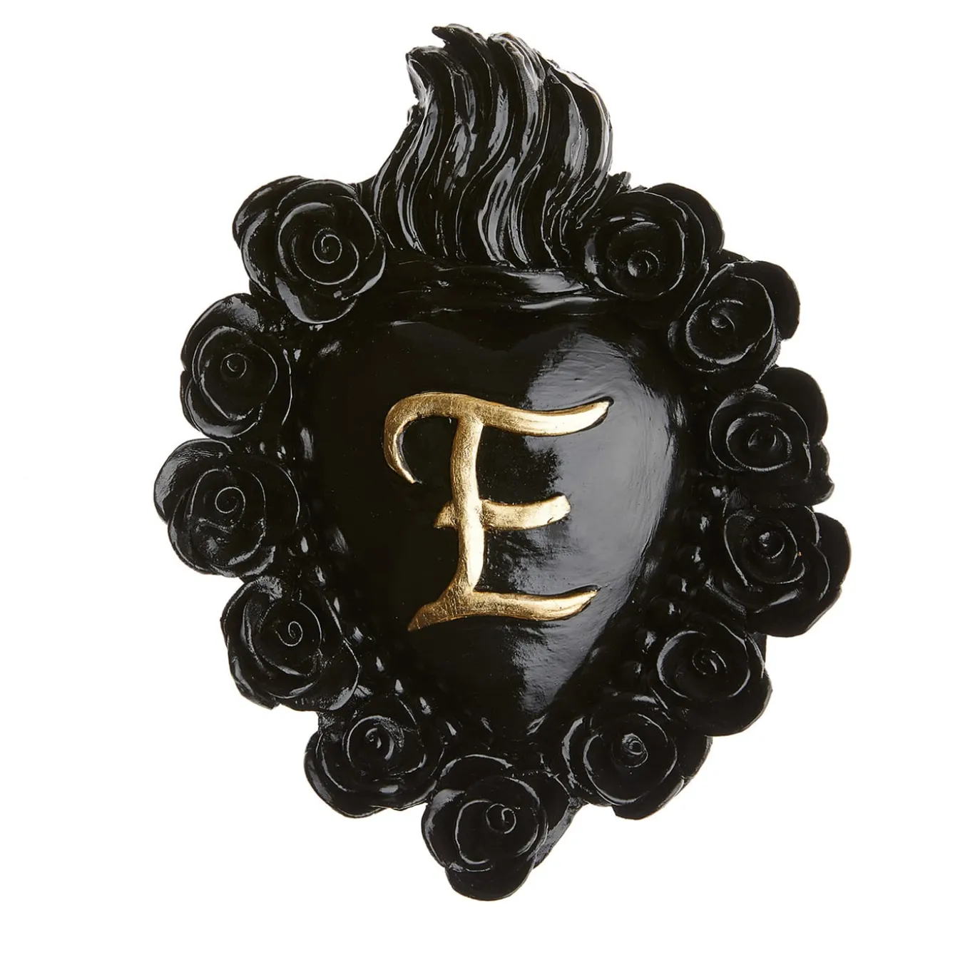 ROSE PUNK CON INIZIALE DI CUORE IN CERAMICA NERA E FOGLIA D'ORO