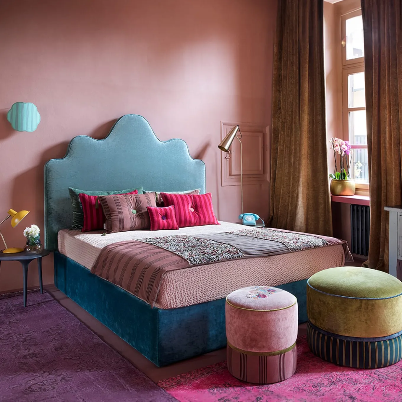 Runner da letto Damasco Blooming Antiqued Pink