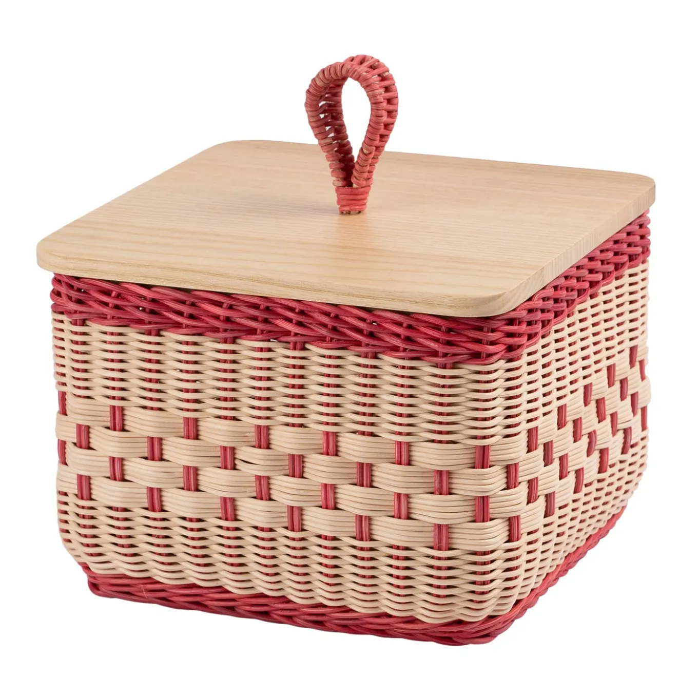 Scatola Coralia Quadrata in Midollo Rosa/Naturale con Coperchio in Legno