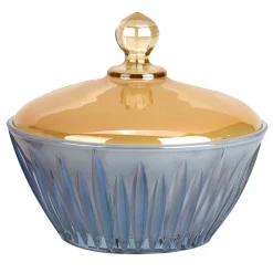 Scatola di cristallo blu e giallo Prestigioso con coperchio