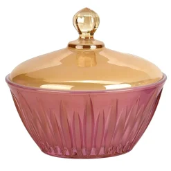 Scatola di cristallo rosa e giallo Prestigioso con coperchio