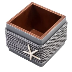 Scatola di legno con inserti in ecopelle grigia e corda