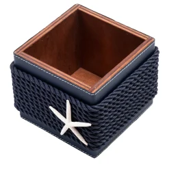 Scatola in legno con inserti in ecopelle blu e corda