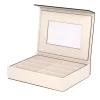 Scatola per occhiali in pelle beige con specchio