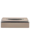 Scatola per tessuti in pelle beige con struttura in metallo