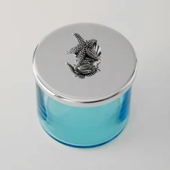 Scatola Portagioie Riviera in Cristallo Blu con Manico a Forma di Stella Marina