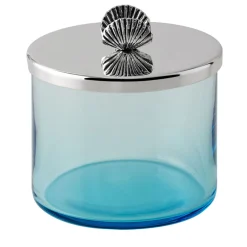 Scatola Portagioie Riviera in Cristallo Blu con Manico a Forma di Conchiglia