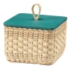 Scatola Quadrata Coralia in Midollo con Coperchio in Legno Blu Pavone