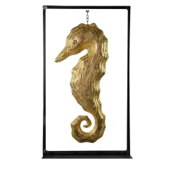 Scultura con cornice in oro a forma di cavalluccio marino
