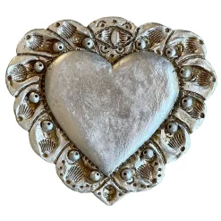Scultura Da Parete Milagros Cuore Sacro In Gesso Argento