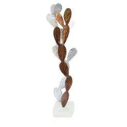 Scultura decorativa cactus doppia vite misto in alluminio naturale e bronzato