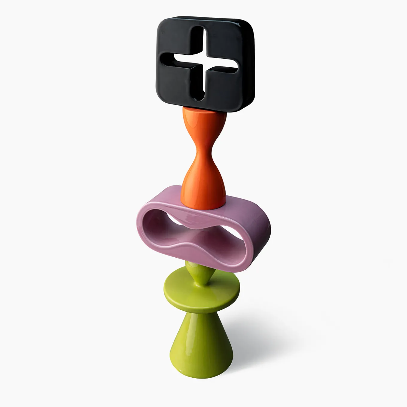 Scultura decorativa Totem nera arancione viola e verde di Karim Rashid