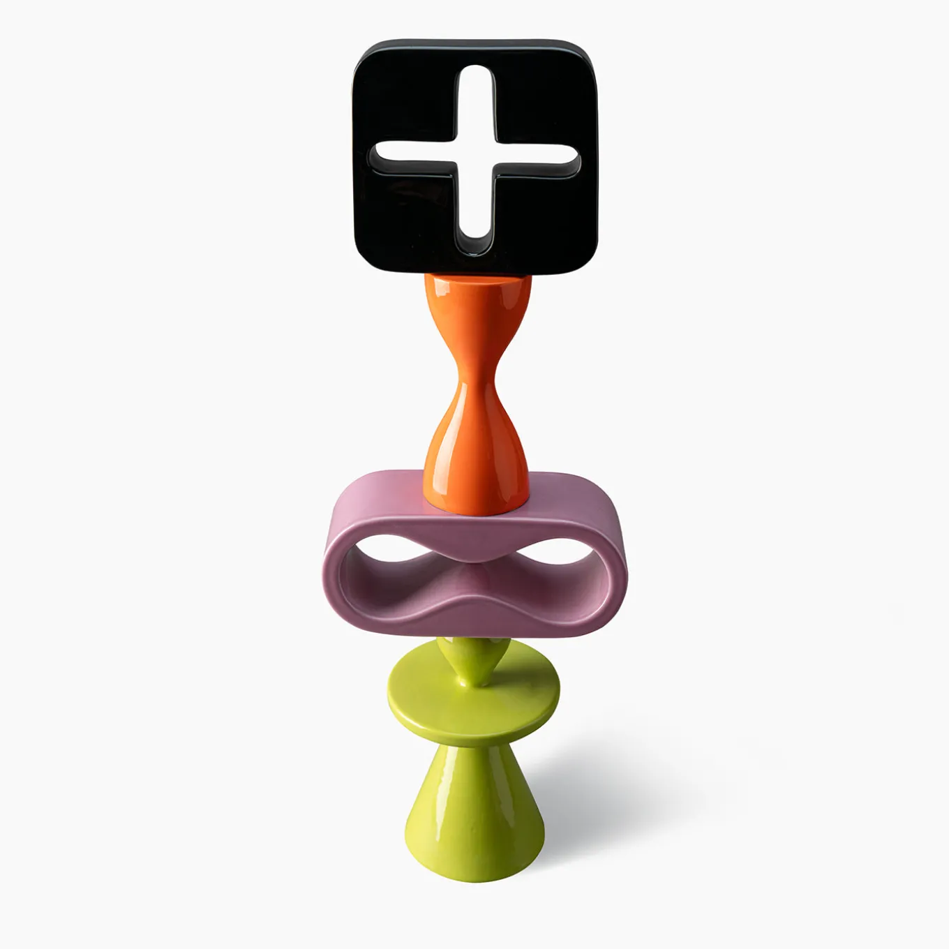 Scultura decorativa Totem nera arancione viola e verde di Karim Rashid