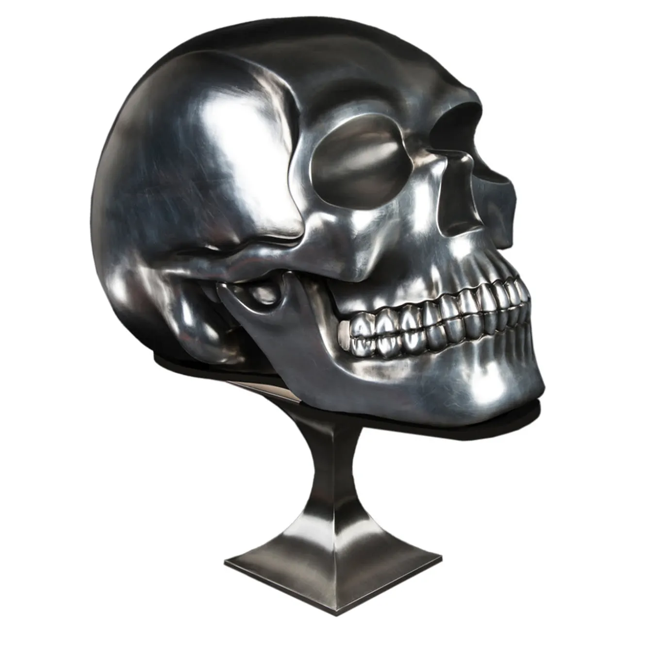 Scultura di teschio nera e argento