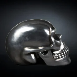 Scultura di teschio nera e argento