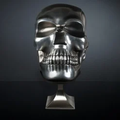 Scultura di teschio nera e argento