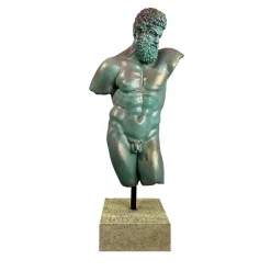 Scultura Ercole Farnese Frammento in bronzo con patina verde